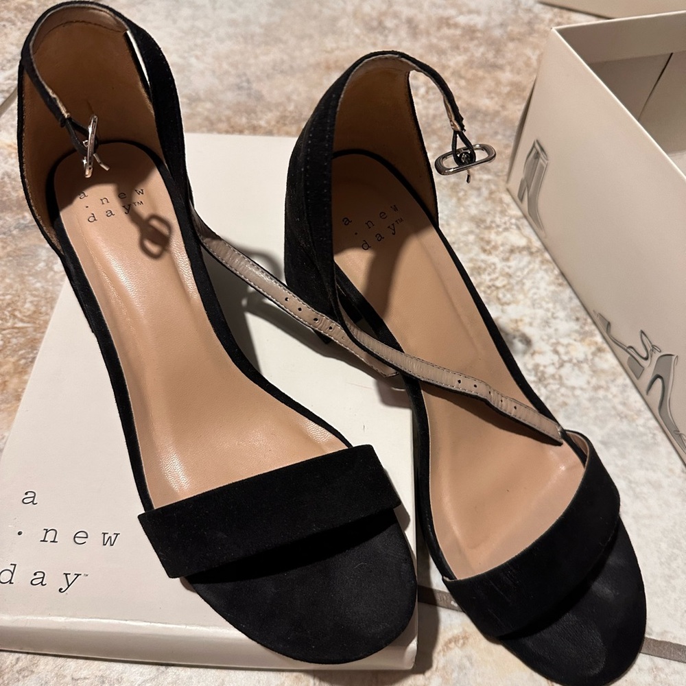 A New Day Black Open-Toe Heels